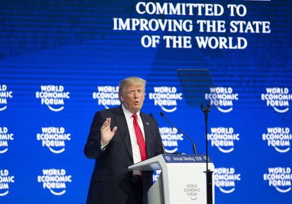 U.S. President Donald Trump delivers a speech during the 48th annual meeting of the World Economic Forum (WEF) in Davos, Switzerland, on Jan. 26, 2018.[File photo: Xinhua/Xu Jinquan]