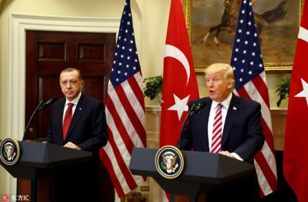 U.S President Donald Trump (R) and President of Turkey Recep Tayyip Erdogan hold a joint press conference after their meeting at the Oval Office of the White House in Washington, United States, on May 16, 2017. [File Photo: IC]