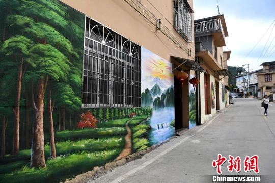 开源村中，一幅幅惟妙惟肖、栩栩如生的3D墙画将村落里的民居装扮一新。　张斌 摄