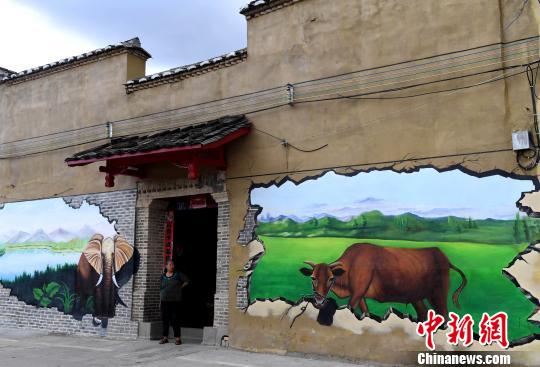 开源村中，一幅幅惟妙惟肖、栩栩如生的3D墙画将村落里的民居装扮一新。　张斌 摄